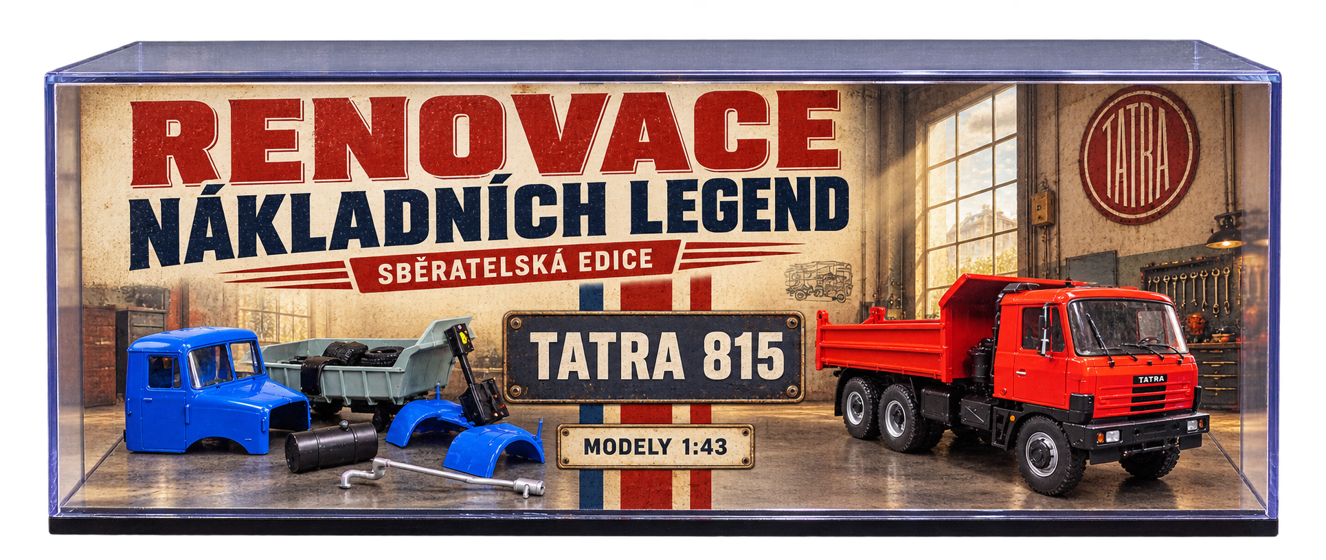 Tatra 815 – sběratelská vitrína s dílnou, limitovaná edice 1:43