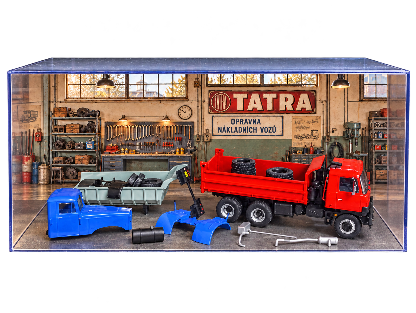 Tatra 815 – sběratelská vitrína s dílnou, limitovaná edice 1:43